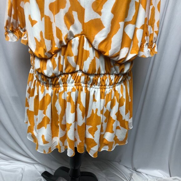 Ava and Viv Top Womens Size 1X Orange White Elastic Waist Short Sleeves Stretchy - Picture 3 of 8